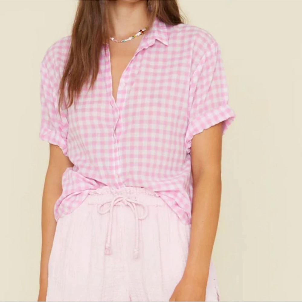 XiRENA Channing Gingham Cuff Sleeve 100% Cotton Button Down Shirt Size XS